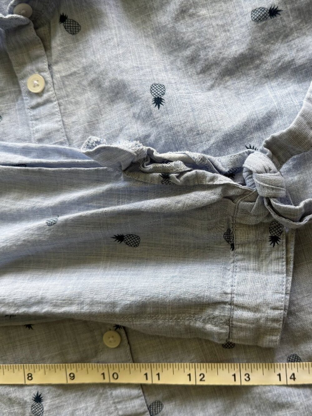 Madewell Shrunken Trapeze Shirt XS Blue Pineapple Print Button Down Tie Sleeve - Picture 6 of 9